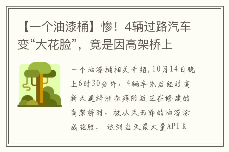 【一个油漆桶】惨!4辆过路汽车变“大花脸”,竟是因高架桥上施工油漆桶倒了