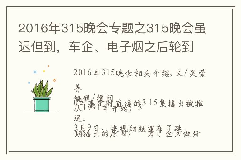 2016年315晚会专题之315晚会虽迟但到,车企、电子烟之后轮到假口罩?