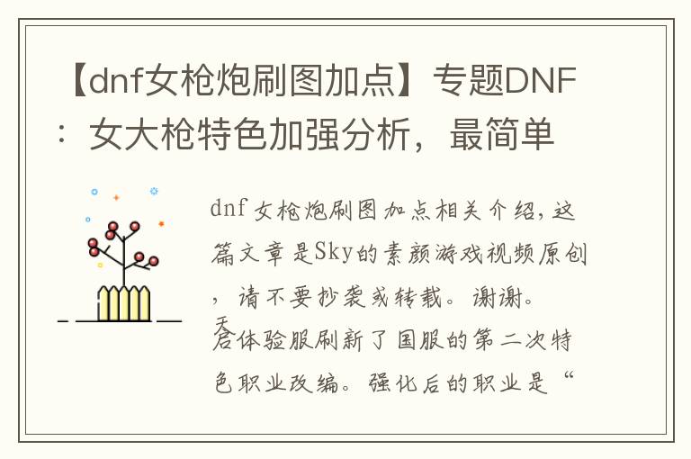【dnf女枪炮刷图加点】专题DNF:女大枪特色加强分析,最简单的改动,最实在的提升