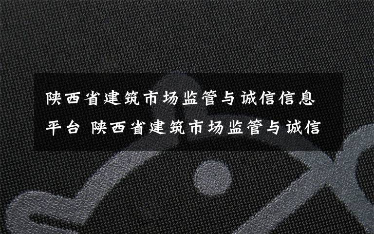 陕西省建筑市场监管与诚信信息平台 陕西省建筑市场监管与诚信信息一体化工作平台完成验收