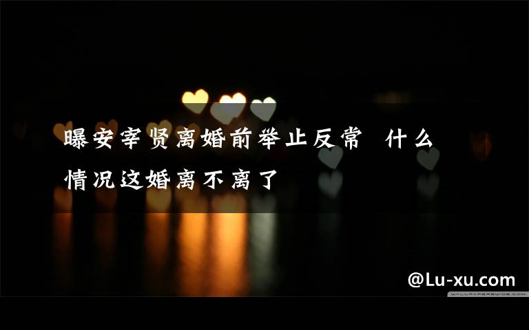 曝安宰贤离婚前举止反常  什么情况这婚离不离了
