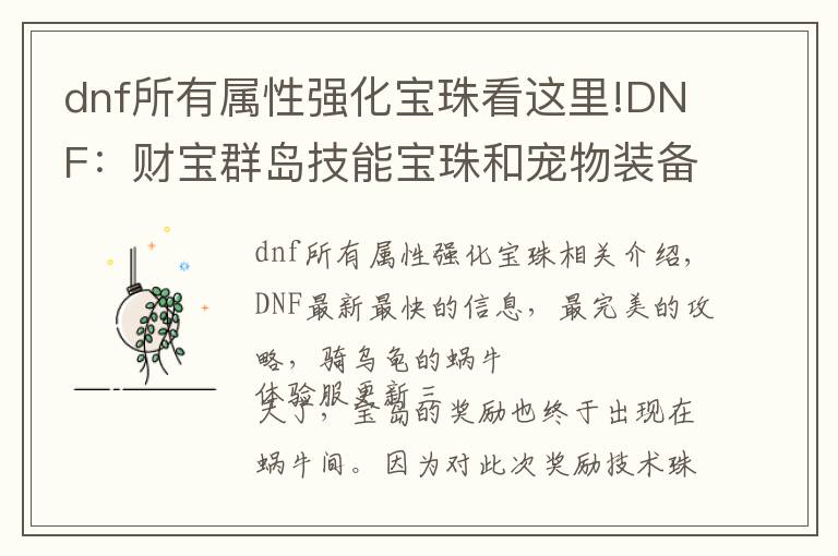 dnf所有属性强化宝珠看这里!DNF：财宝群岛技能宝珠和宠物装备属性爆料，零氪党要真香了
