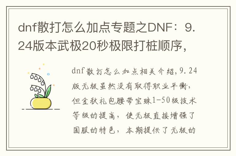 dnf散打怎么加点专题之DNF:9.24版本武极20秒极限打桩顺序,普雷装备选择和加点分析