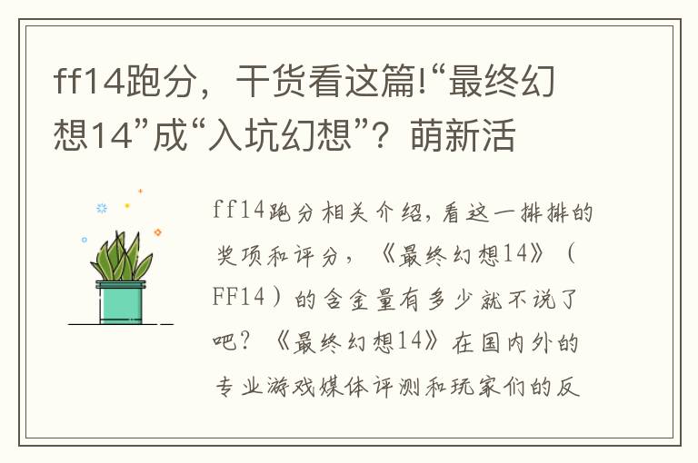ff14跑分，干货看这篇!“最终幻想14”成“入坑幻想”？萌新活不好 却有着242万活跃玩家