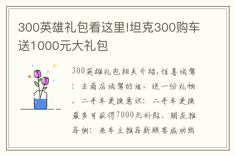 300英雄礼包看这里!坦克300购车送1000元大礼包