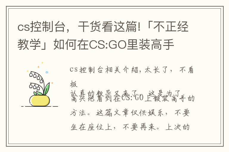 cs控制台，干货看这篇!「不正经教学」如何在CS:GO里装高手