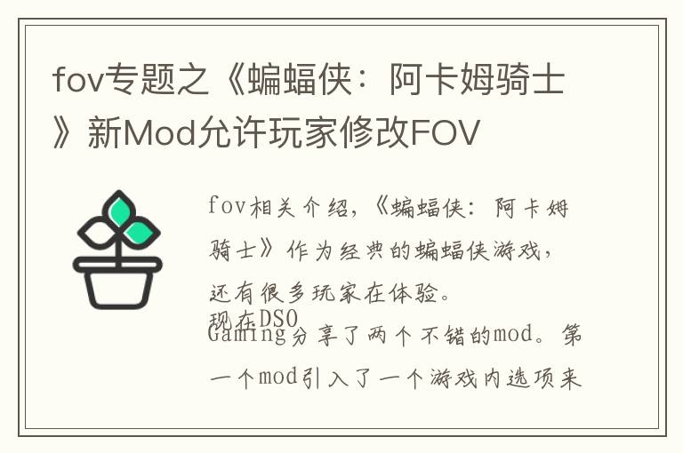 fov专题之《蝙蝠侠:阿卡姆骑士》新Mod允许玩家修改FOV