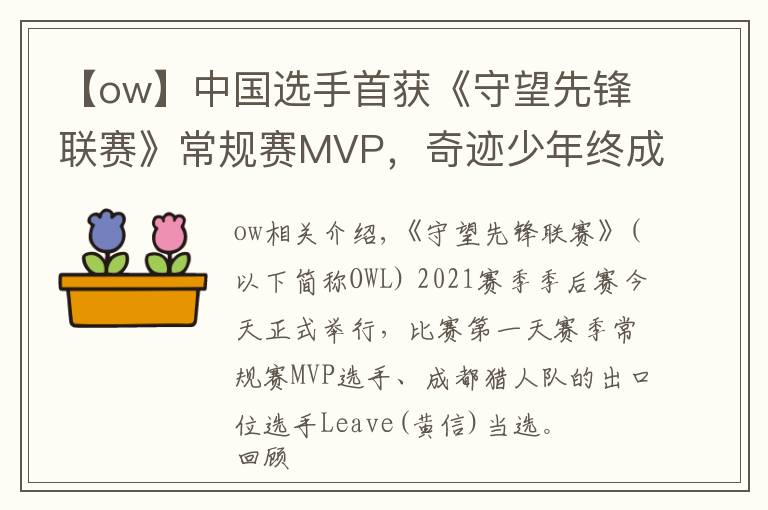 【ow】中国选手首获《守望先锋联赛》常规赛MVP,奇迹少年终成奇迹