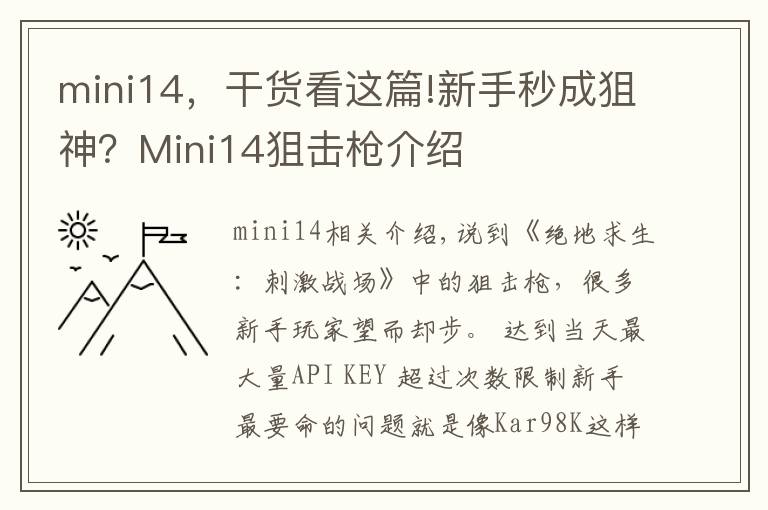 mini14,干货看这篇!新手秒成狙神?Mini14狙击枪介绍