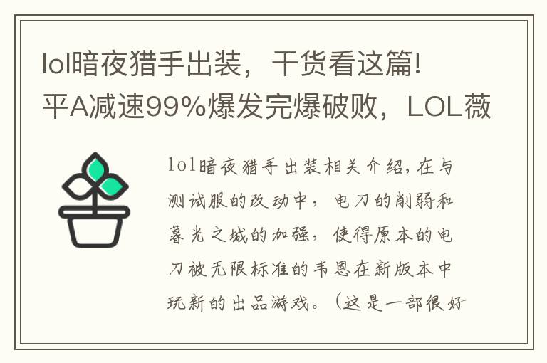 lol暗夜猎手出装,干货看这篇!平A减速99%爆发完爆破败,LOL薇恩新版绝配装备是它?