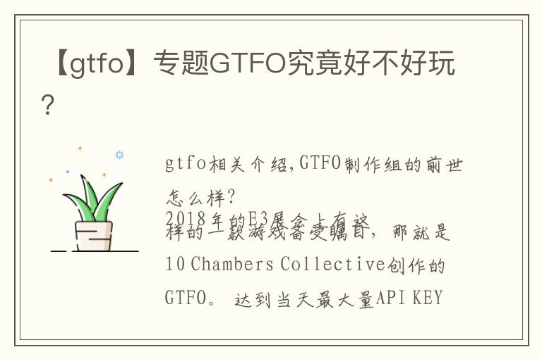 【gtfo】专题GTFO究竟好不好玩?
