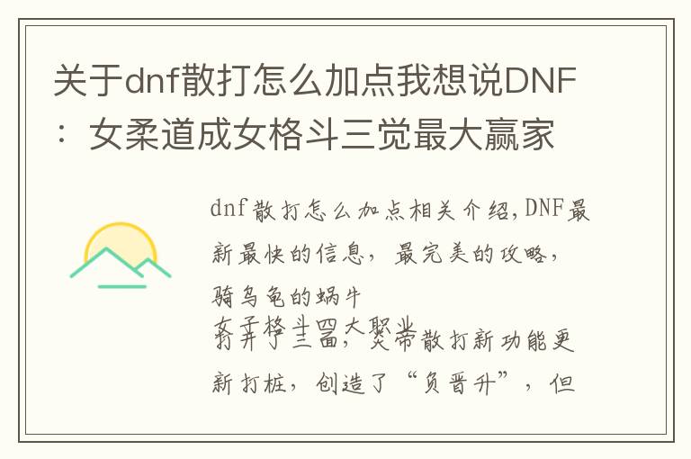 关于dnf散打怎么加点我想说DNF:女柔道成女格斗三觉最大赢家,萌新入门技能加点分析推荐