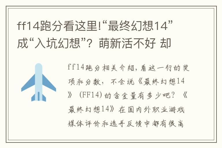 ff14跑分看这里!“最终幻想14”成“入坑幻想”？萌新活不好 却有着242万活跃玩家