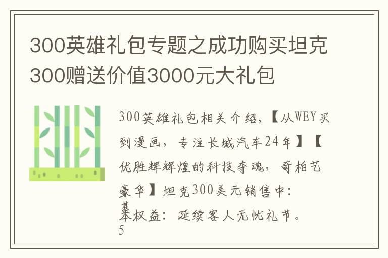 300英雄礼包专题之成功购买坦克300赠送价值3000元大礼包