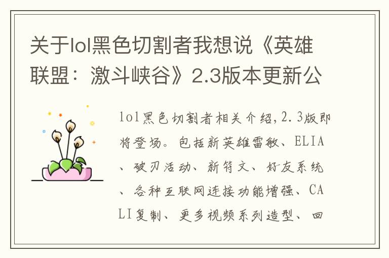 关于lol黑色切割者我想说《英雄联盟:激斗峡谷》2.3版本更新公告