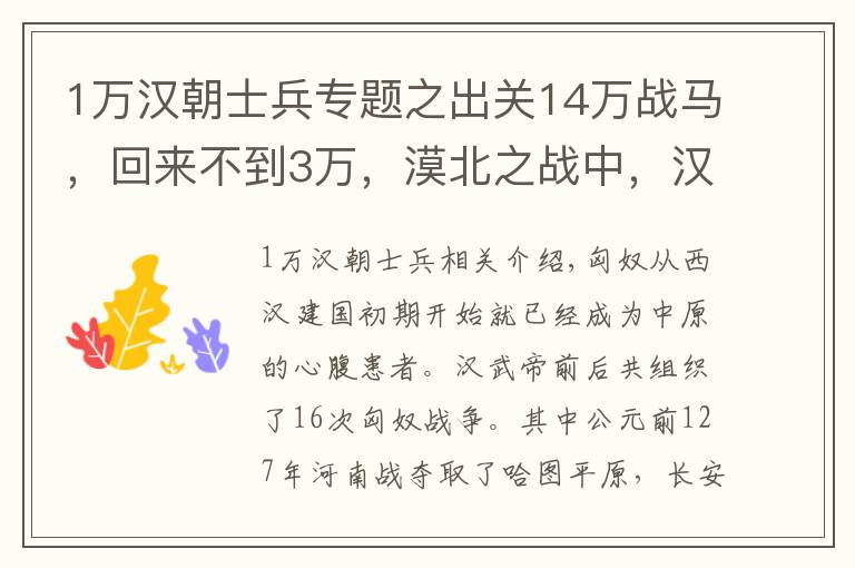1万汉朝士兵专题之出关14万战马,回来不到3万,漠北之战中,汉军到底伤亡多少?