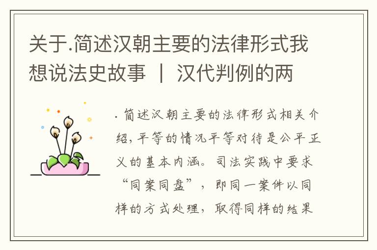 关于.简述汉朝主要的法律形式我想说法史故事  |  汉代判例的两种模式