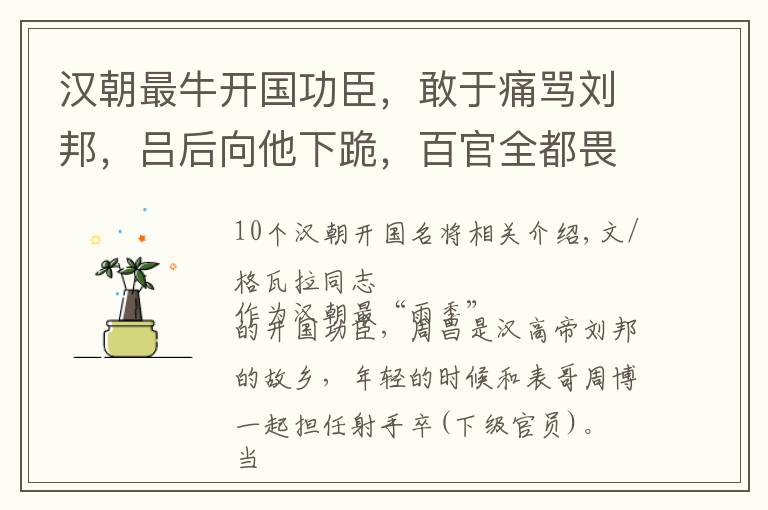 汉朝最牛开国功臣,敢于痛骂刘邦,吕后向他下跪,百官全都畏惧他