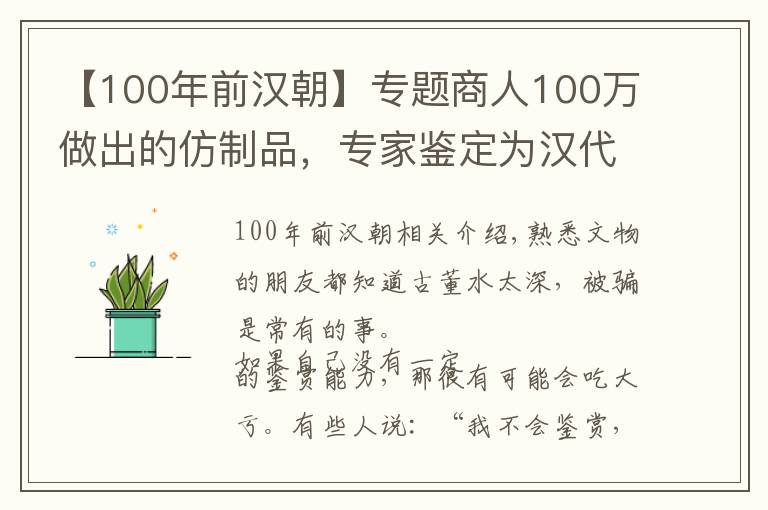 【100年前汉朝】专题商人100万做出的仿制品,专家鉴定为汉代文物,被拍出2.2亿天价