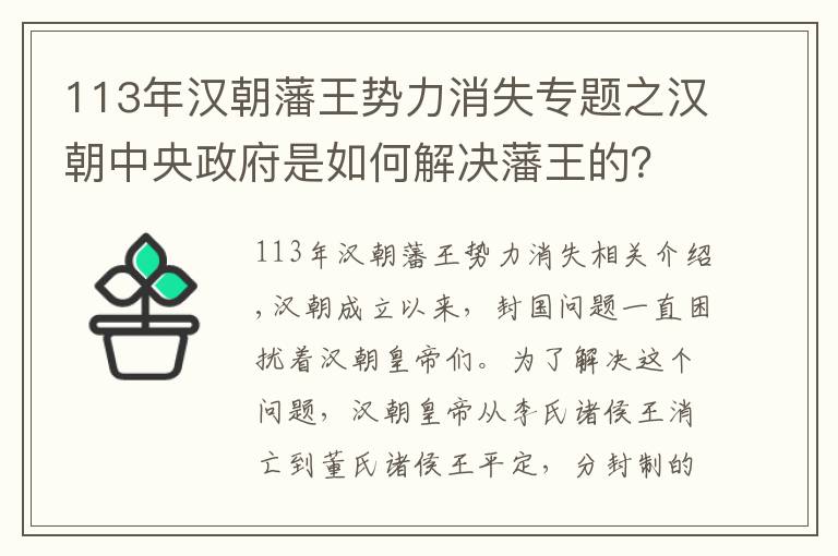 113年汉朝藩王势力消失专题之汉朝中央政府是如何解决藩王的?从武力到法律,用了四代的时间
