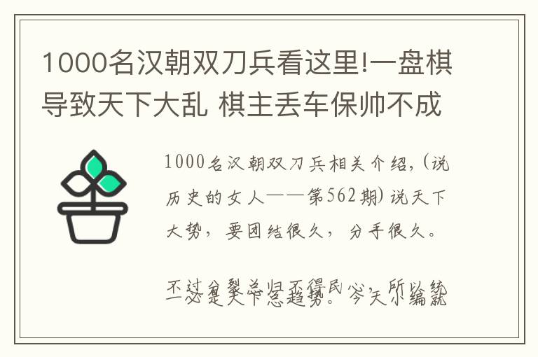 1000名汉朝双刀兵看这里!一盘棋导致天下大乱 棋主丢车保帅不成 遂挥双剑 3个月天下再一统
