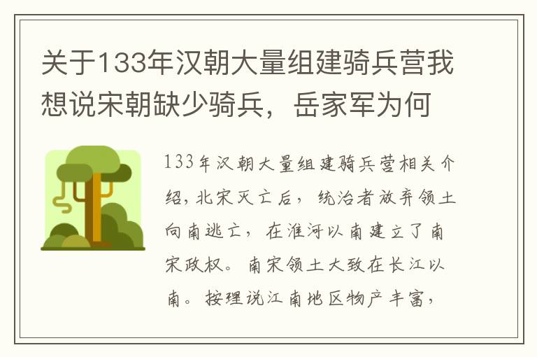 关于133年汉朝大量组建骑兵营我想说宋朝缺少骑兵,岳家军为何能在短时间内,组建一支强劲的骑兵旅?