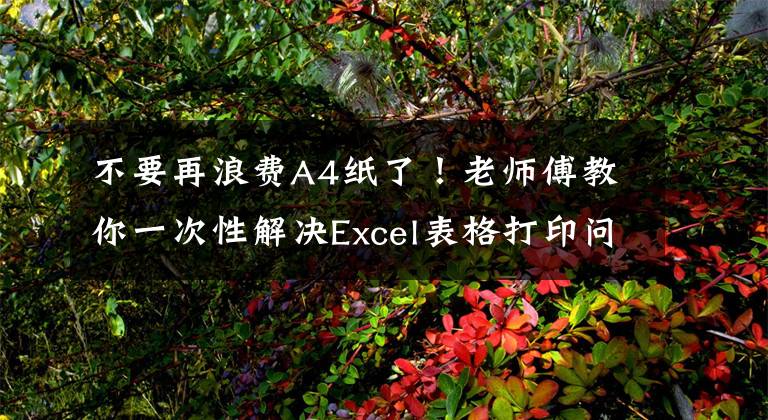 不要再浪费A4纸了！老师傅教你一次性解决Excel表格打印问题