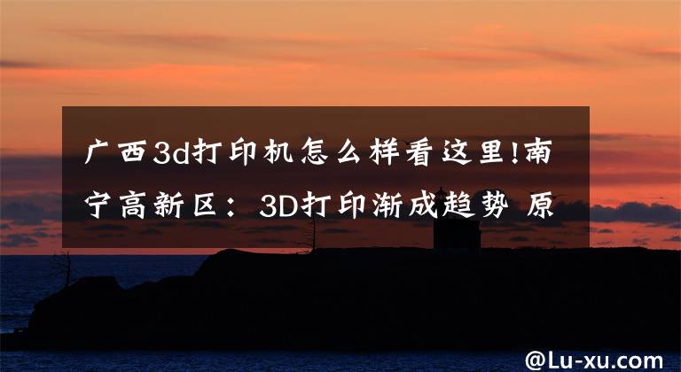 广西3d打印机怎么样看这里!南宁高新区：3D打印渐成趋势 原创动漫引领潮流