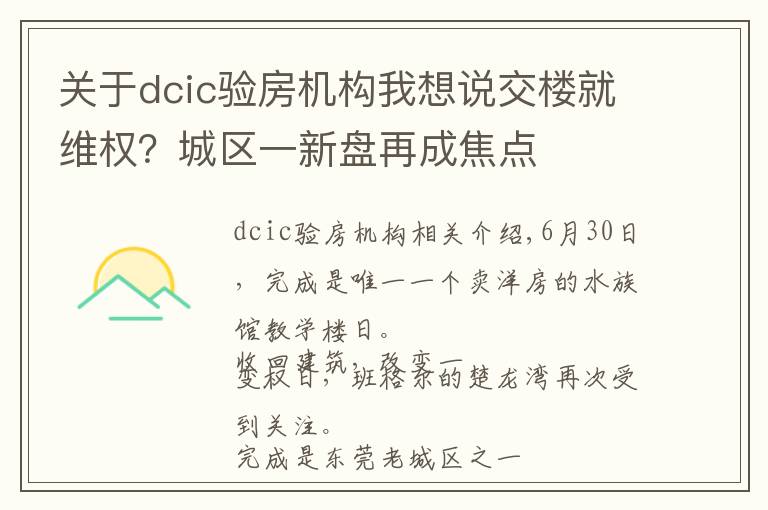 关于dcic验房机构我想说交楼就维权?城区一新盘再成焦点