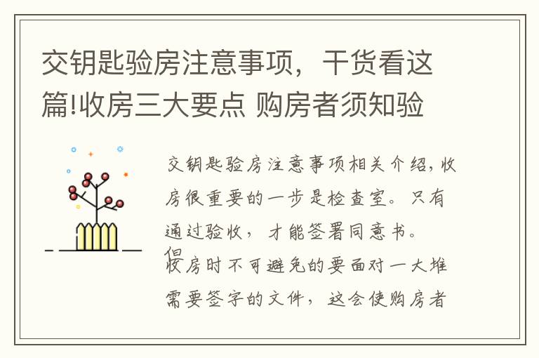 交钥匙验房注意事项,干货看这篇!收房三大要点 购房者须知验房攻略