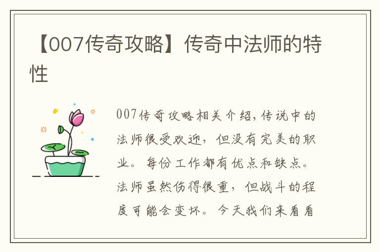 【007传奇攻略】传奇中法师的特性