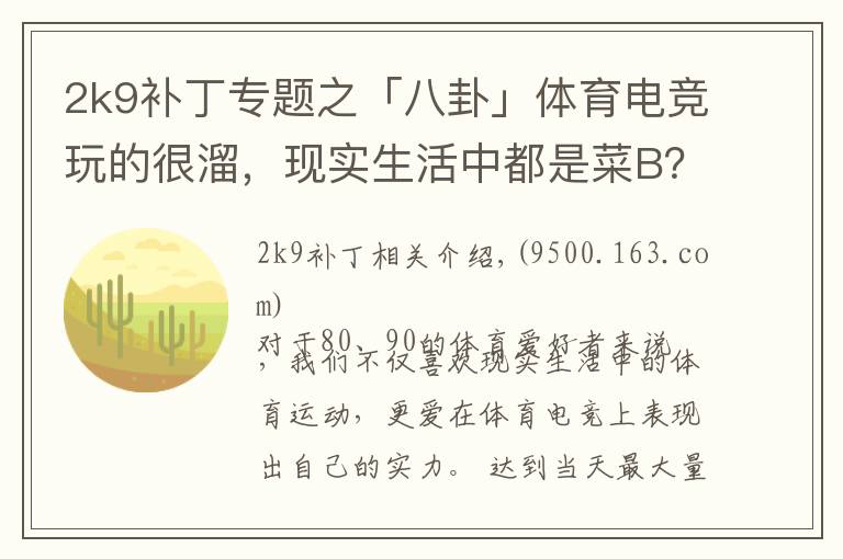 2k9补丁专题之「八卦」体育电竞玩的很溜,现实生活中都是菜B?