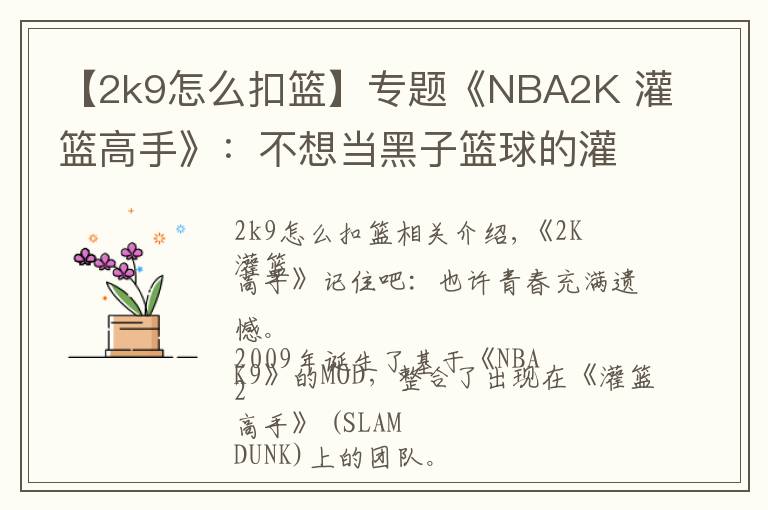 【2k9怎么扣篮】专题《NBA2K 灌篮高手》:不想当黑子篮球的灌篮少年,不是好MOD