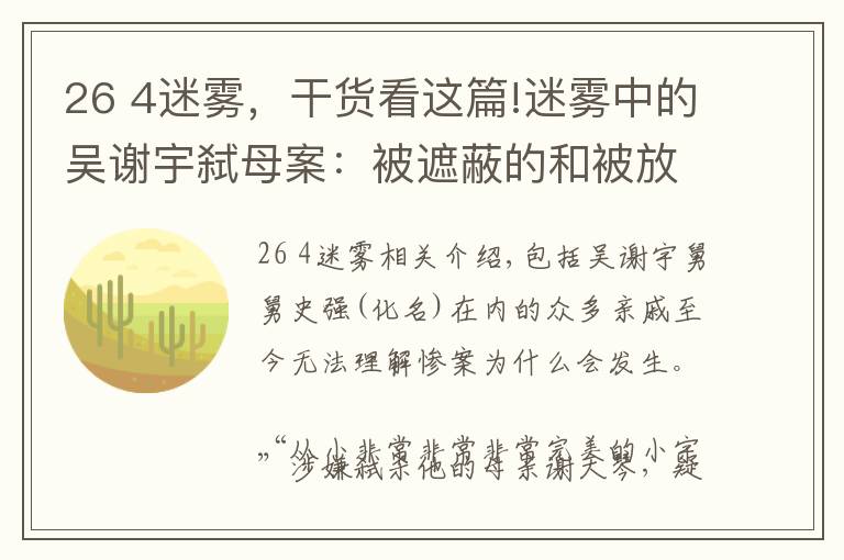 26 4迷雾,干货看这篇!迷雾中的吴谢宇弑母案:被遮蔽的和被放逐的