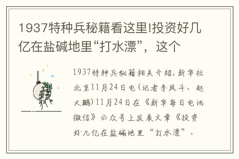 1937特种兵秘籍看这里!投资好几亿在盐碱地里“打水漂”,这个“土老板”到底图啥?