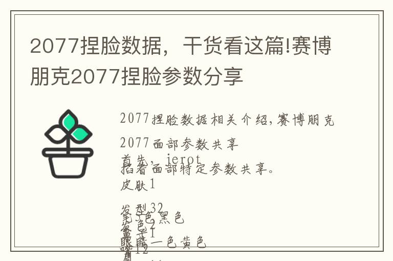 2077捏脸数据,干货看这篇!赛博朋克2077捏脸参数分享