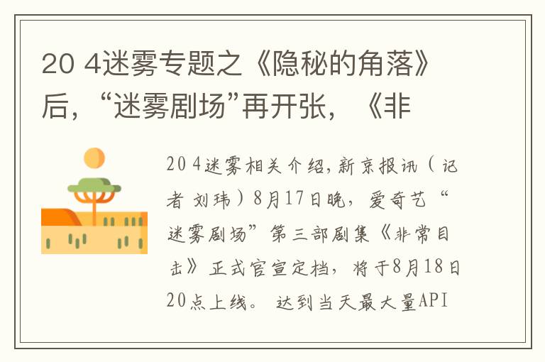 20 4迷雾专题之《隐秘的角落》后,“迷雾剧场”再开张,《非常目击》定档
