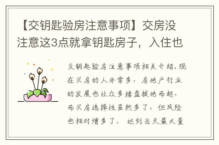 【交钥匙验房注意事项】交房没注意这3点就拿钥匙房子,入住也遭罪