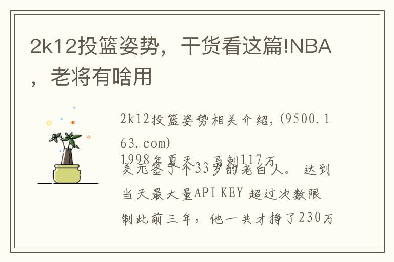 2k12投篮姿势,干货看这篇!NBA,老将有啥用
