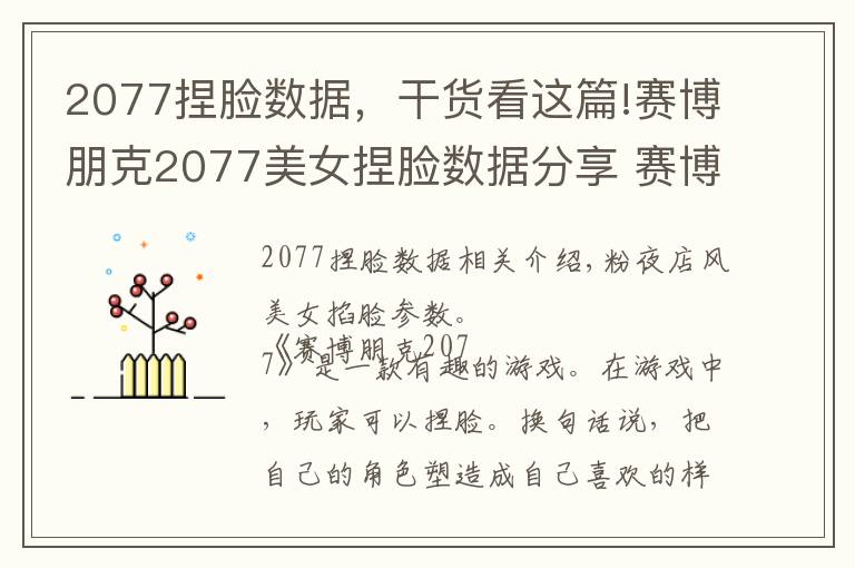 2077捏脸数据,干货看这篇!赛博朋克2077美女捏脸数据分享 赛博朋克2077六款美女捏脸汇总
