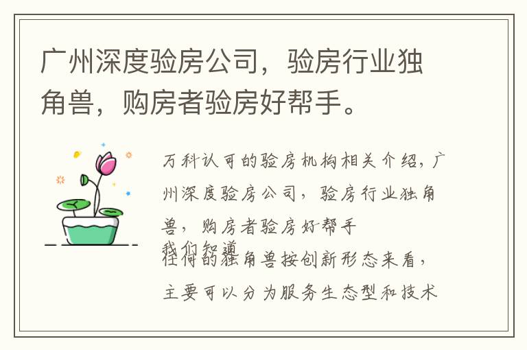 广州深度验房公司,验房行业独角兽,购房者验房好帮手。