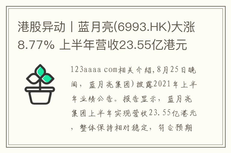 港股异动丨蓝月亮(6993.HK)大涨8.77% 上半年营收23.55亿港元 线上销售渠道收益增加