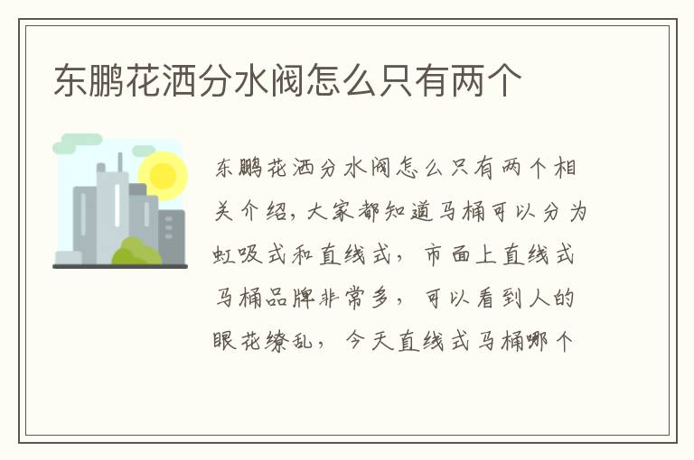 东鹏花洒分水阀怎么只有两个