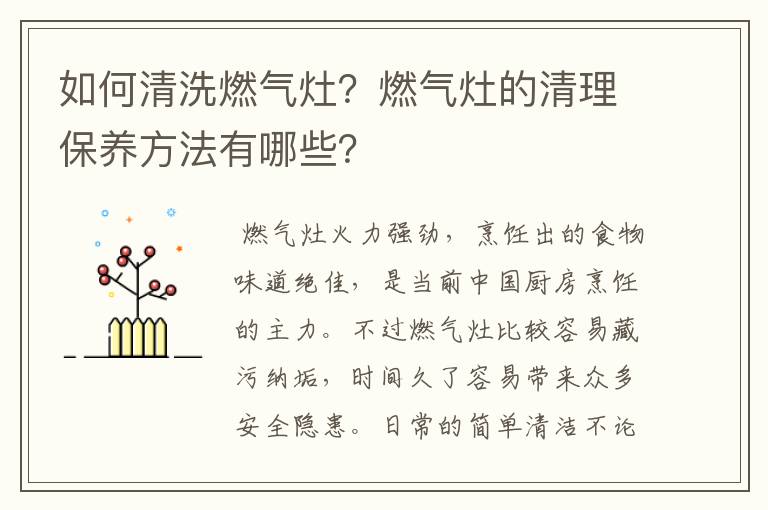 如何清洗燃气灶？燃气灶的清理保养方法有哪些？
