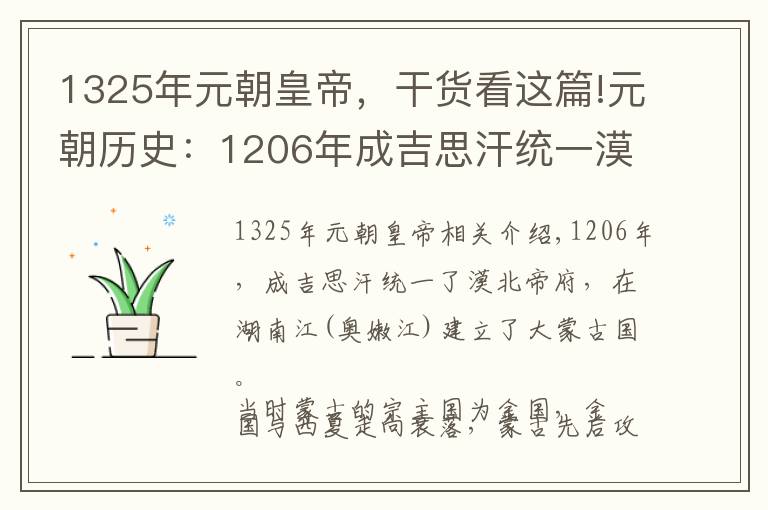 1325年元朝皇帝，干货看这篇!元朝历史：1206年成吉思汗统一漠北诸部建立大蒙古国