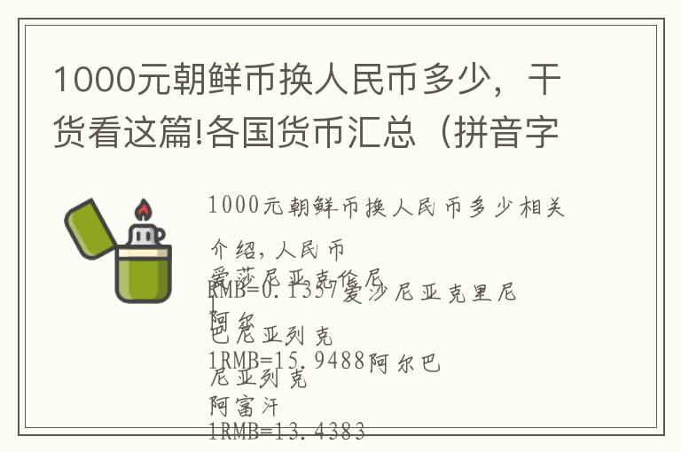 1000元朝鲜币换人民币多少,干货看这篇!各国货币汇总(拼音字母排序1-43)