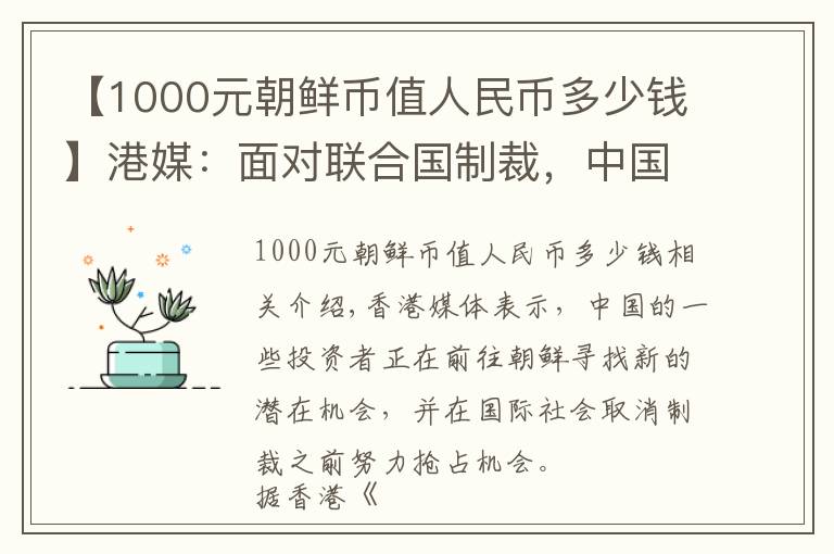 【1000元朝鲜币值人民币多少钱】港媒:面对联合国制裁,中国投资者嗅出朝鲜矿产商机