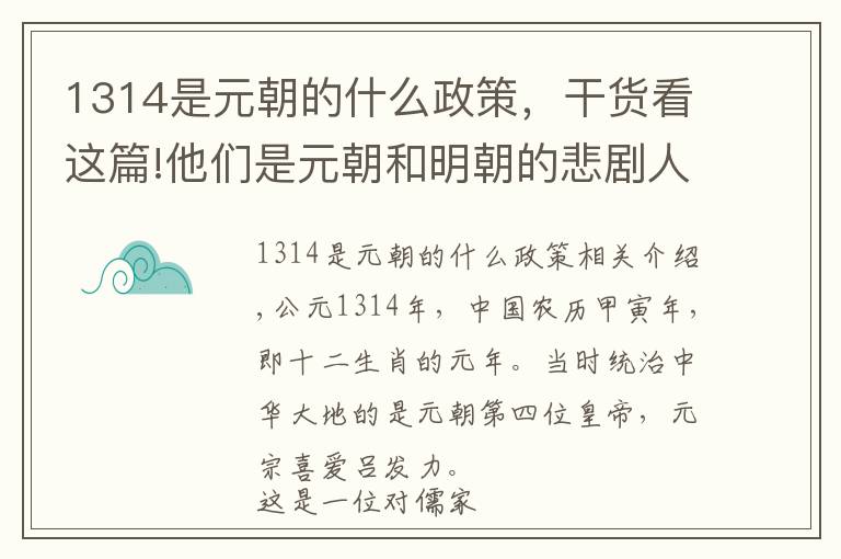 1314是元朝的什么政策，干货看这篇!他们是元朝和明朝的悲剧人物，生于1314年，却没能一生一世