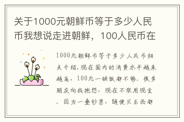 关于1000元朝鲜币等于多少人民币我想说走进朝鲜,100人民币在朝鲜能买到什么?