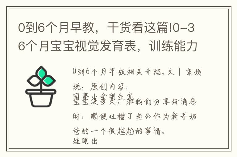 0到6个月早教,干货看这篇!0-36个月宝宝视觉发育表,训练能力及建议,抓住关键期正确做早教